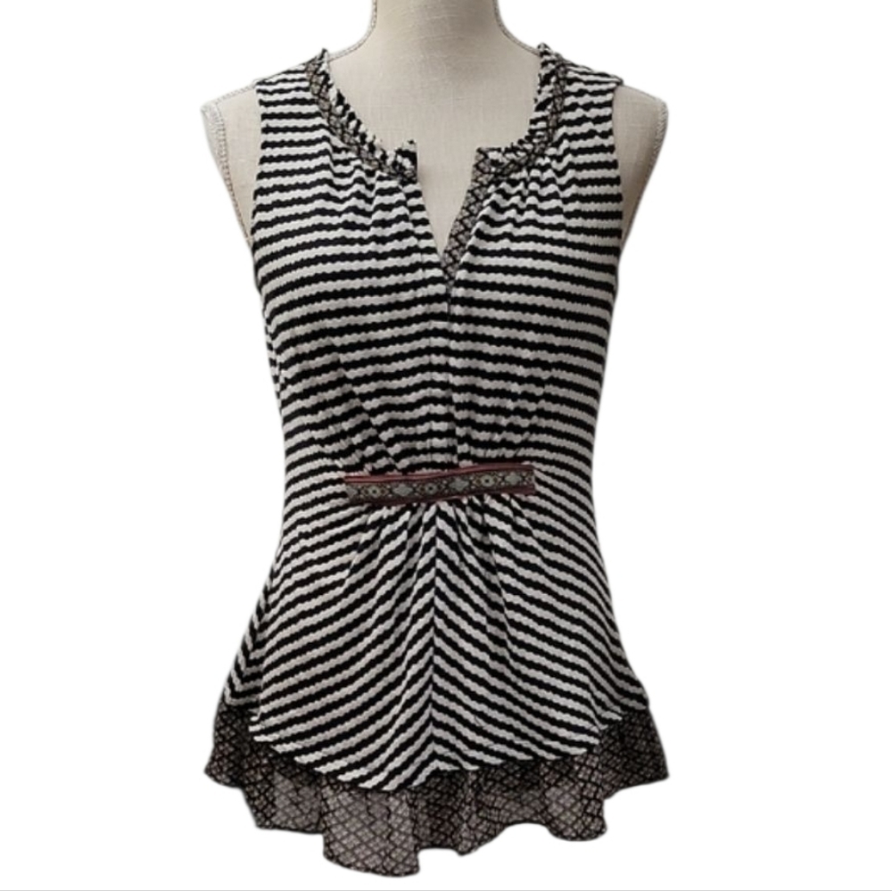 One September Anthroplogie Elegant Black and White Striped Blouse - Picture 2 of 7